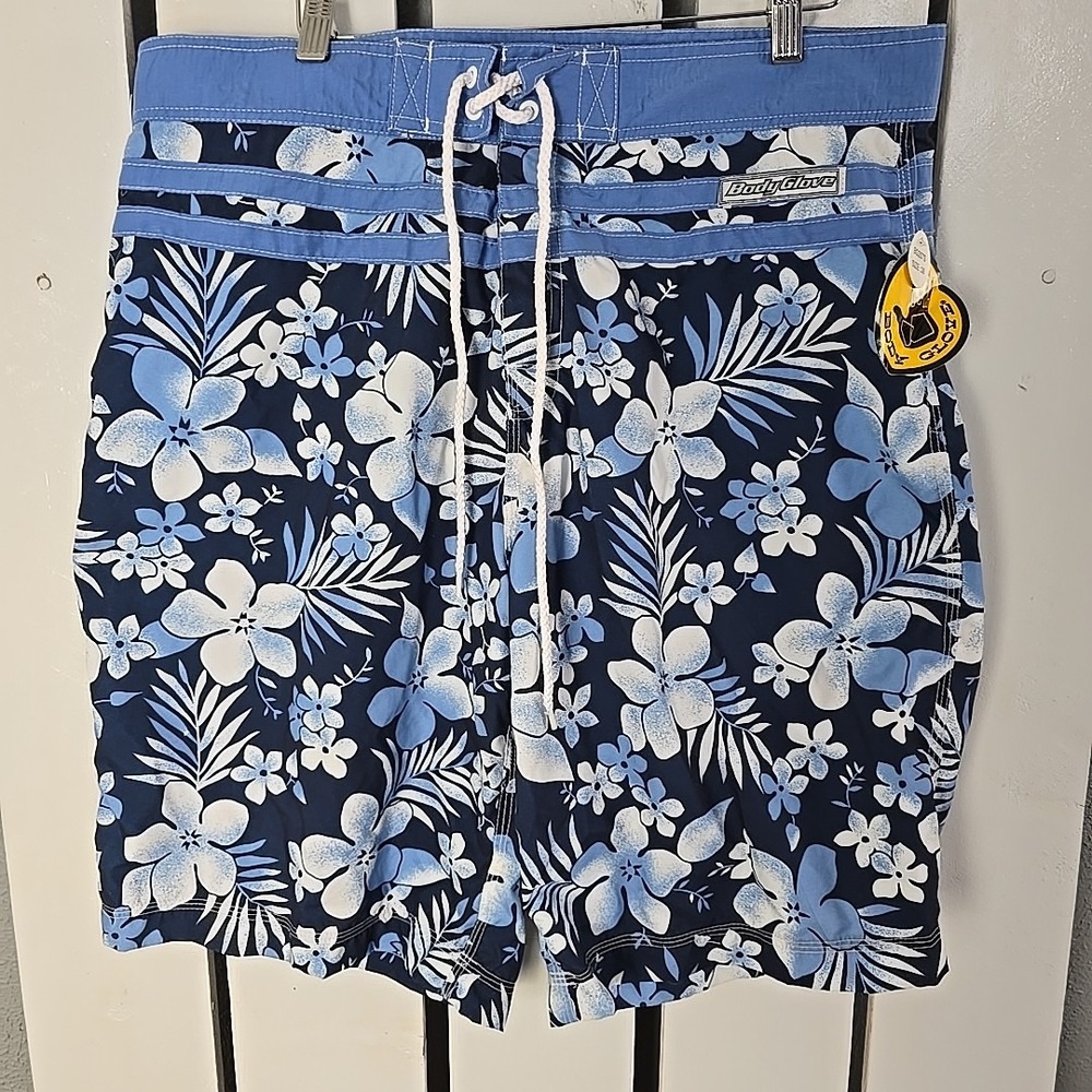 Body Glove Mens Floral Swim Trunks 38 Blue Board Shorts‎ Bathing Suit